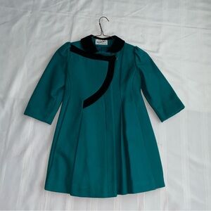 Vintage Rothschild Wool Coat Black Velvet Trim Green Girl’s Size 6